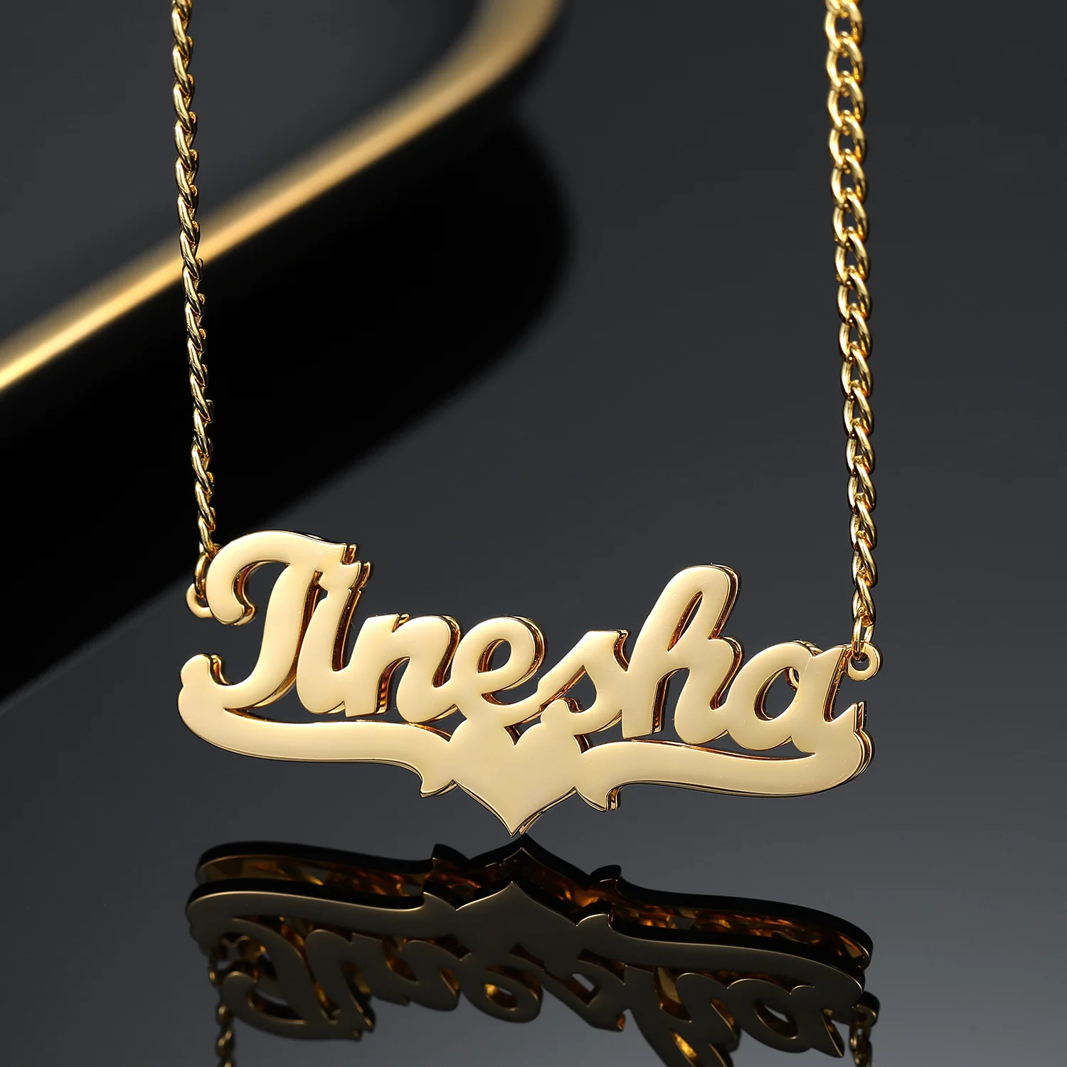 Double Plated Heart Name Necklace w/ Cuban Chain - Image 7