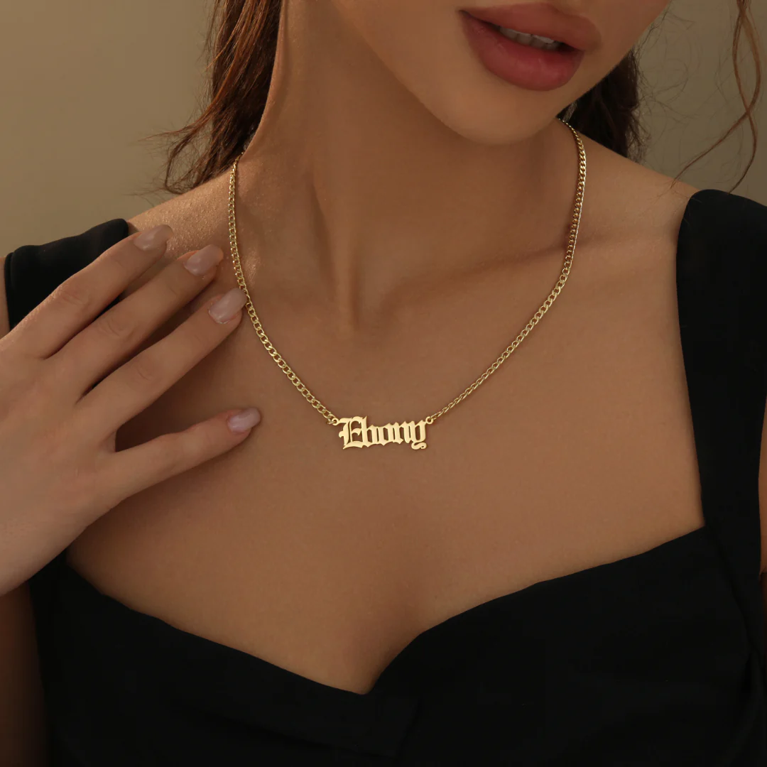 Gothic Name Necklace w/ Cuban Chain - Image 3