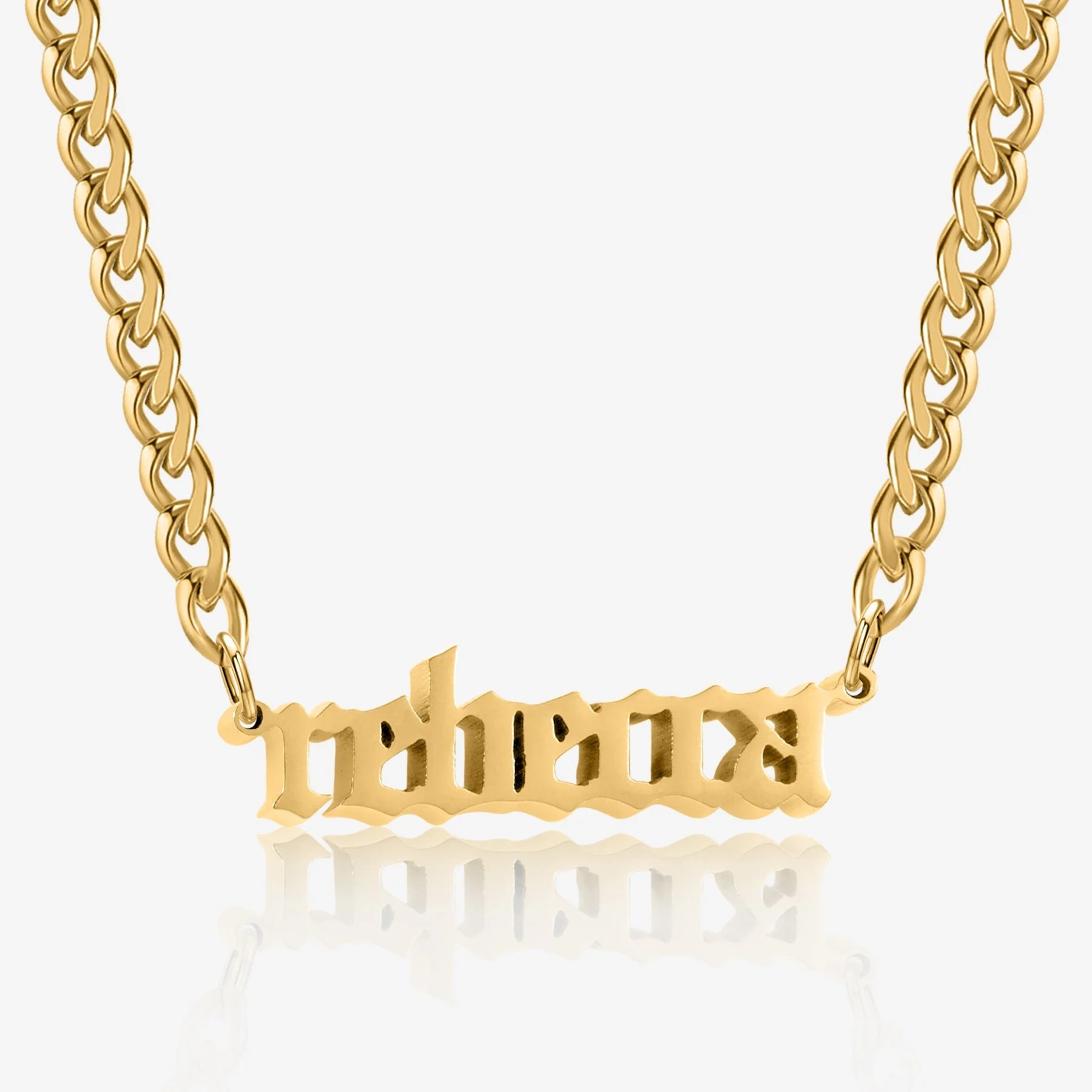 Thick Gothic Nameplate Necklace w/ Cuban Chain