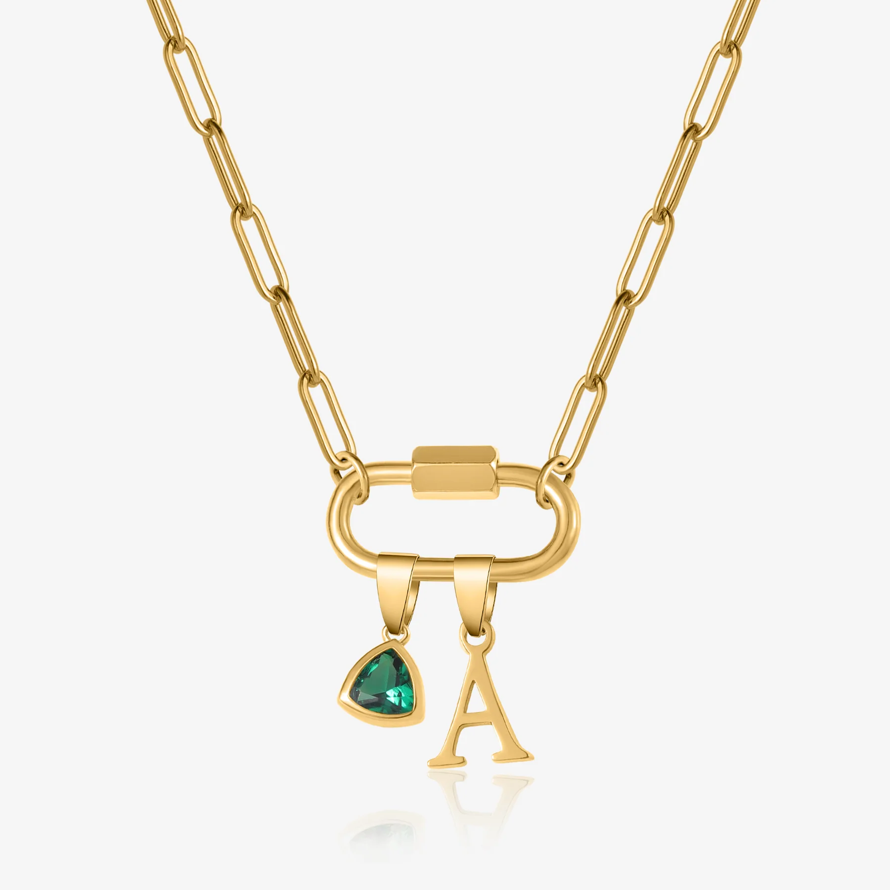Initial Birthstone w/ Paper Clip Chain