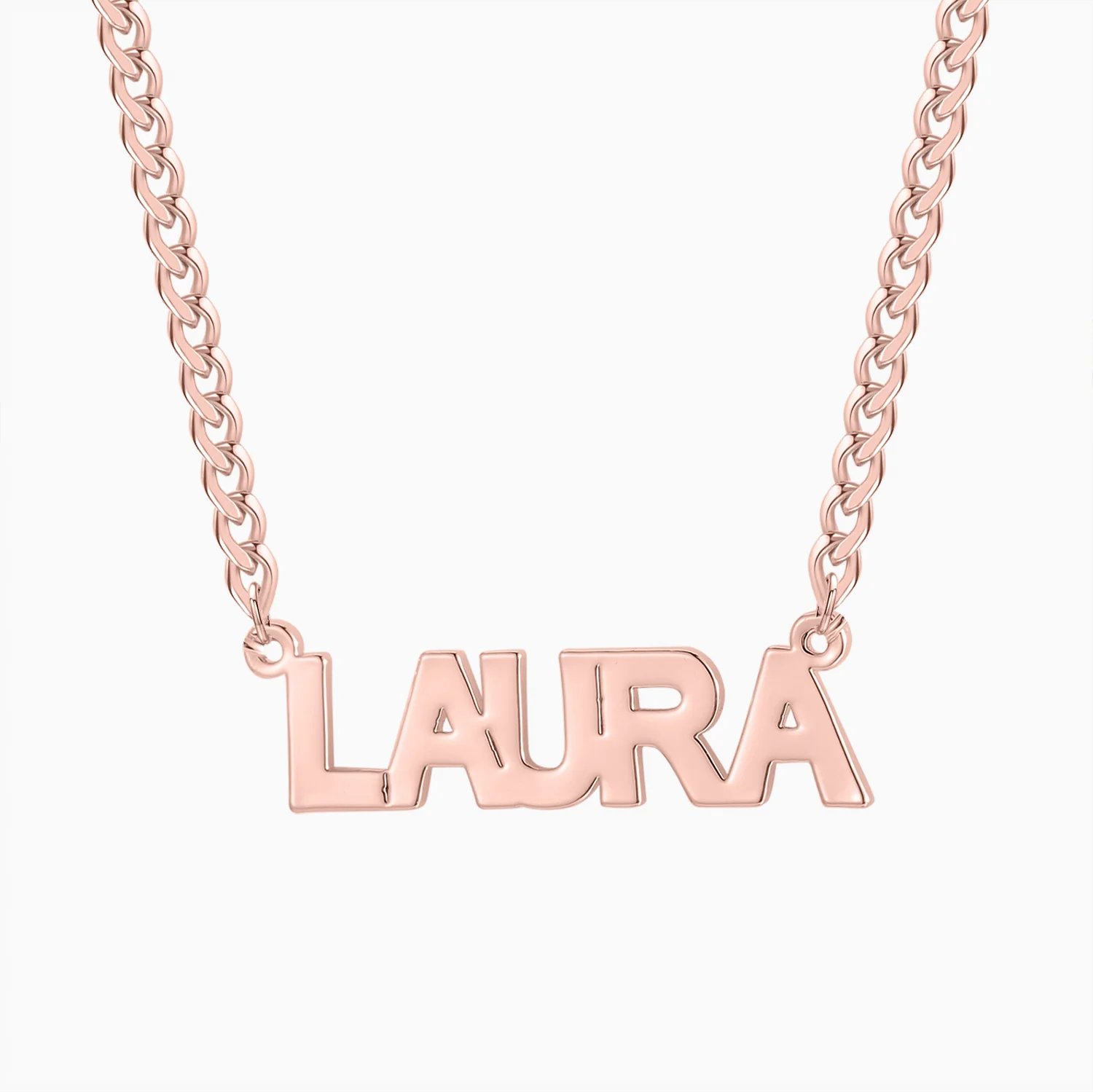 Kids Block Name Necklace w/ Cuban Chain - Image 7