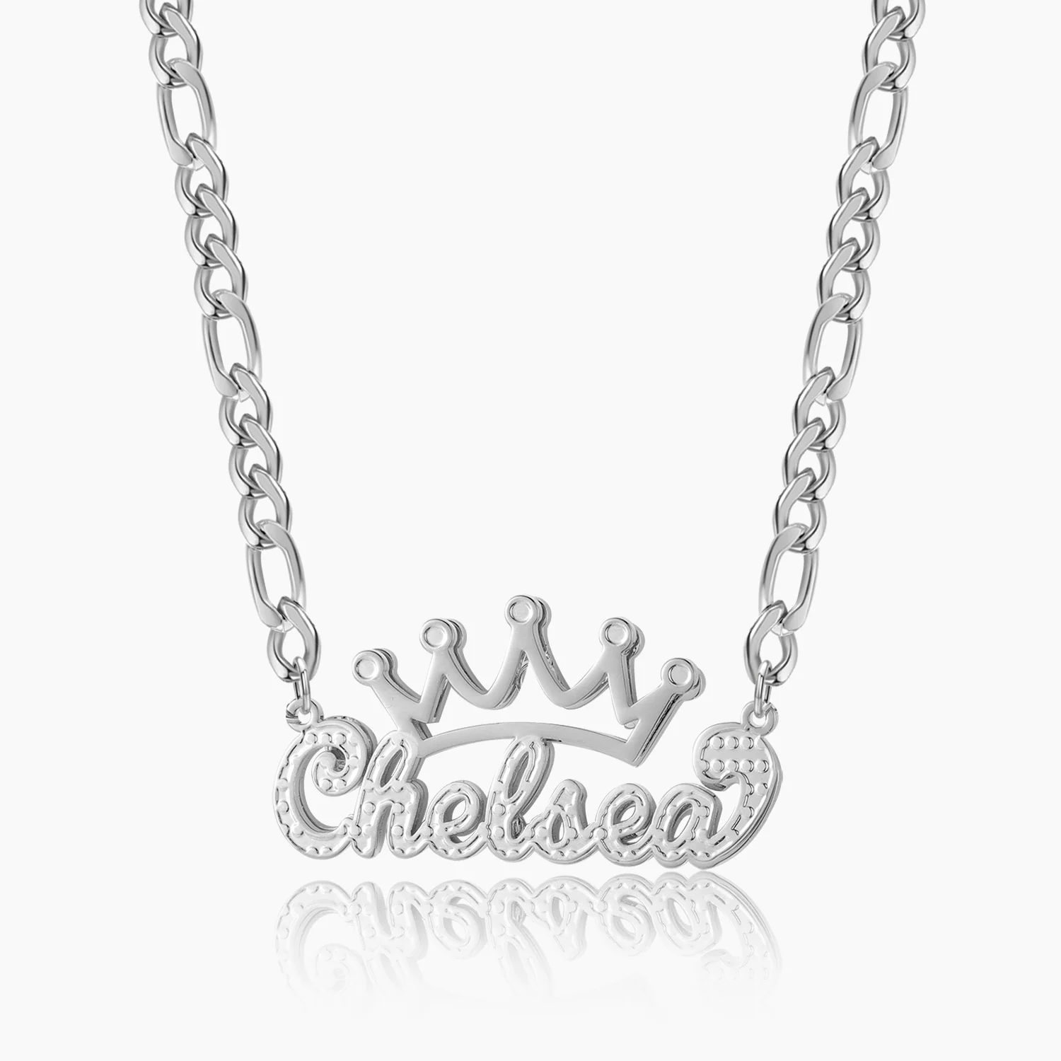Kids Double Plated Crown Name Necklace w/ Figaro Chain - Image 6